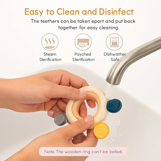 Silicone Wooden Baby Teether - Safe Teething, Happy Baby!